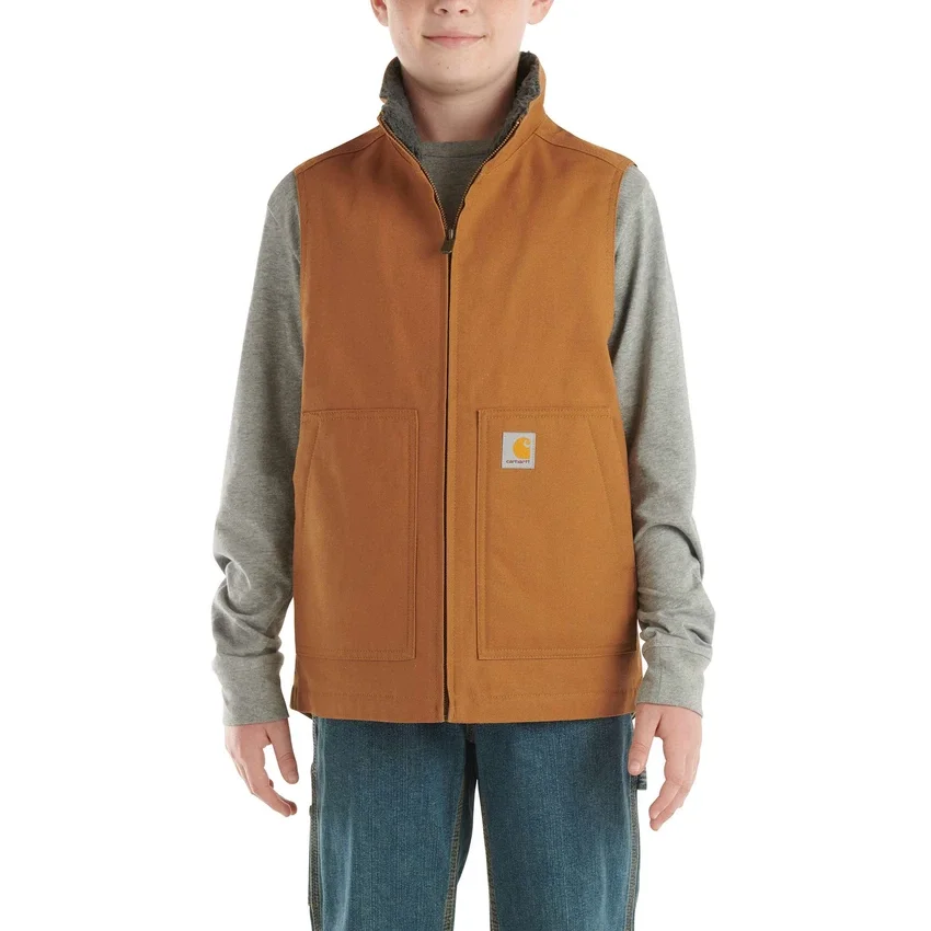 Boys' Zip-Front Canvas Sherpa Lined Vest