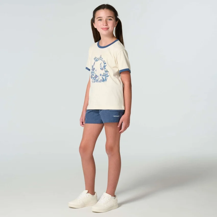 Girls' Short Sleeve Floral "C" Ringer T-Shirt (Child/Toddler/Youth)