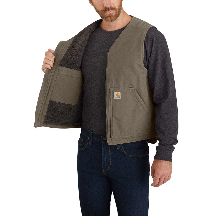 Men's Washed Duck Rugged Sherpa-Lined Vest