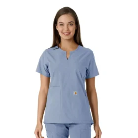 Women's Force Essentials Notch Neck Tunic Knit Panel Scrub Top