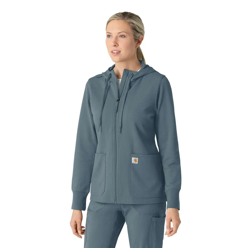 Women's Full Zip Waffle Scrub Hoodie