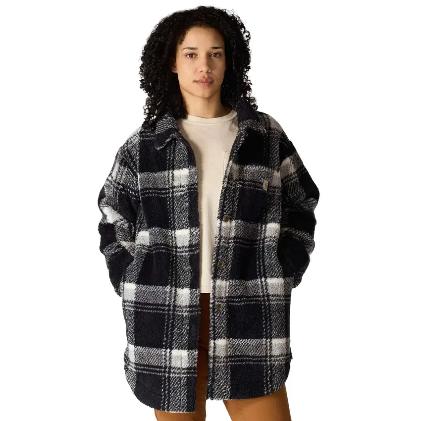 Women's Loose Fit Plaid Fleece Jacket