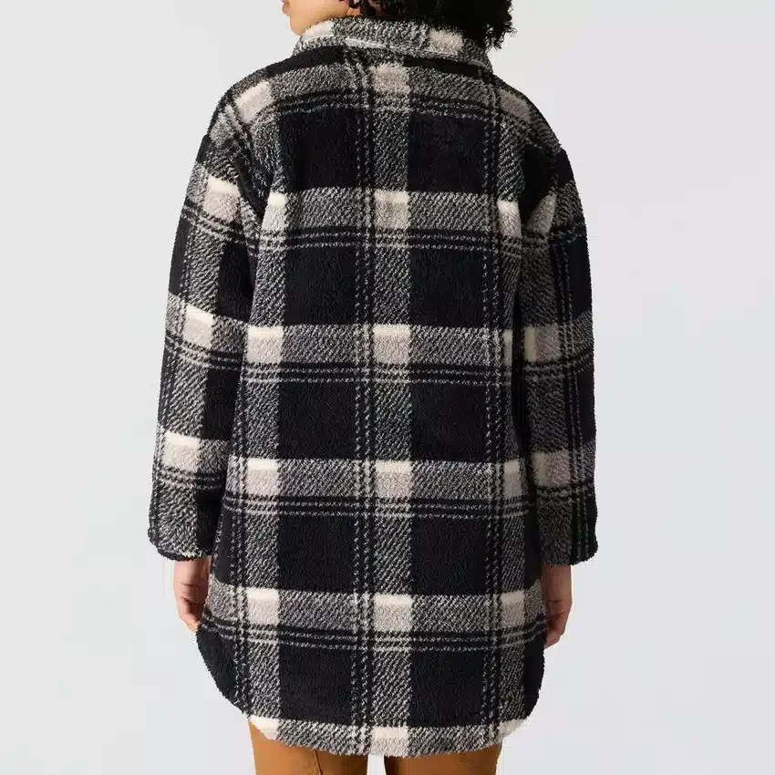 Women's Loose Fit Plaid Fleece Jacket
